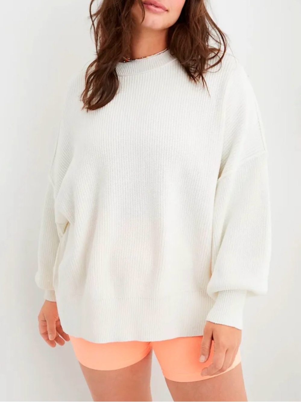 Aerie White Ribbed Crewneck Sweater